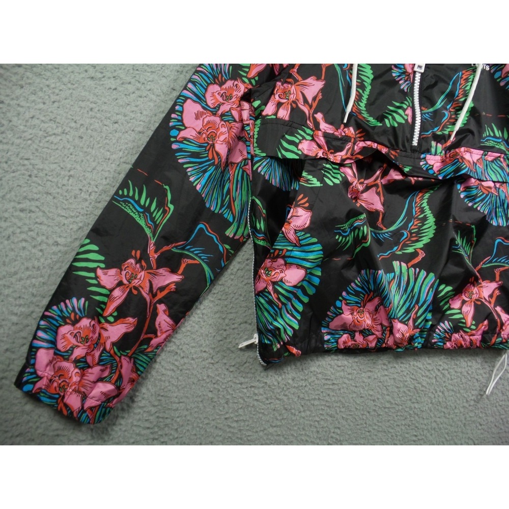Levis Jacket Womens Size Medium Black Floral Pullover 1/4 Zip Hooded Windbreaker - Picture 2 of 15